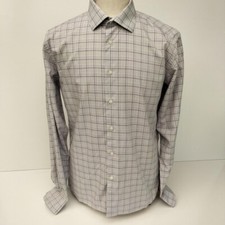 Calvin Klein Purple White  Grey Plaid Long Sleeve Button Up Slim Fit Size 42 XL