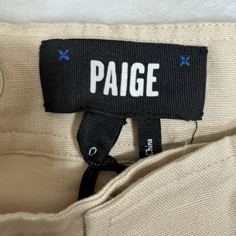 NUEVO Pantalones Plisados Paige Cintura Alta Pierna Ancha Talla 0 Mezcla de Lino Ojales Crudo Tostado Foto 4 de 4