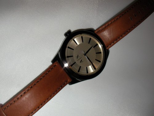 new armani exchange nico gold tone dial mens leather watch