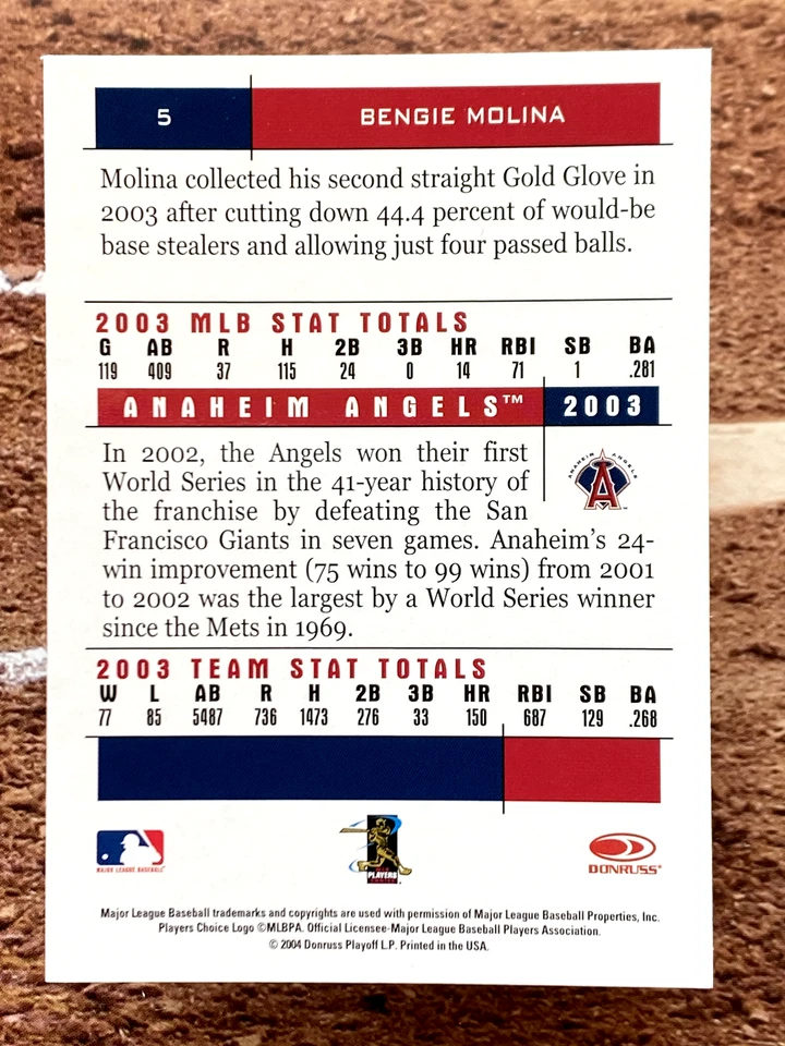 2004 Donruss Team Heroes Bengie Molina #5 - Image 2 of 2