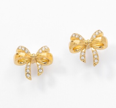  Touchstone Crystal Earrings Bow Gold Plated New Condition