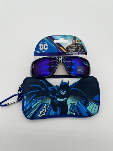 DC Batman Kids Sunglasses 100% UV Protection W/Case Black & Blue NWT NEW!