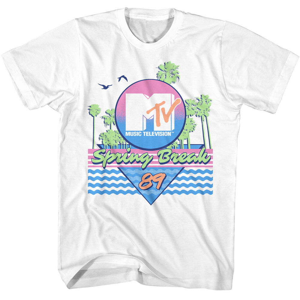 MTV Music Television Men's T Shirt 1989 Spring Break Logo White Cotton SM - 5XL