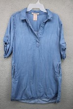 Philosophy-100% Tencel Shirt Dress-Chambray-Medium-Tabbed Sleeves-Pockets