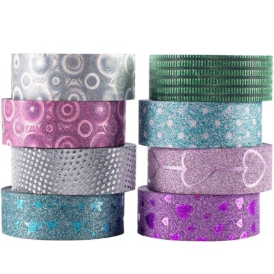YUBX 8 Rolls Washi Tape Set Glitter Gold Silver Foil Decorative Masking Tape