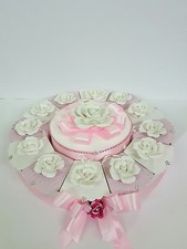 TORTA BOMBONIERA ROSA IN RESINA LUCIDA DA 12 FETTE  COMUNIONE CRESIMA 