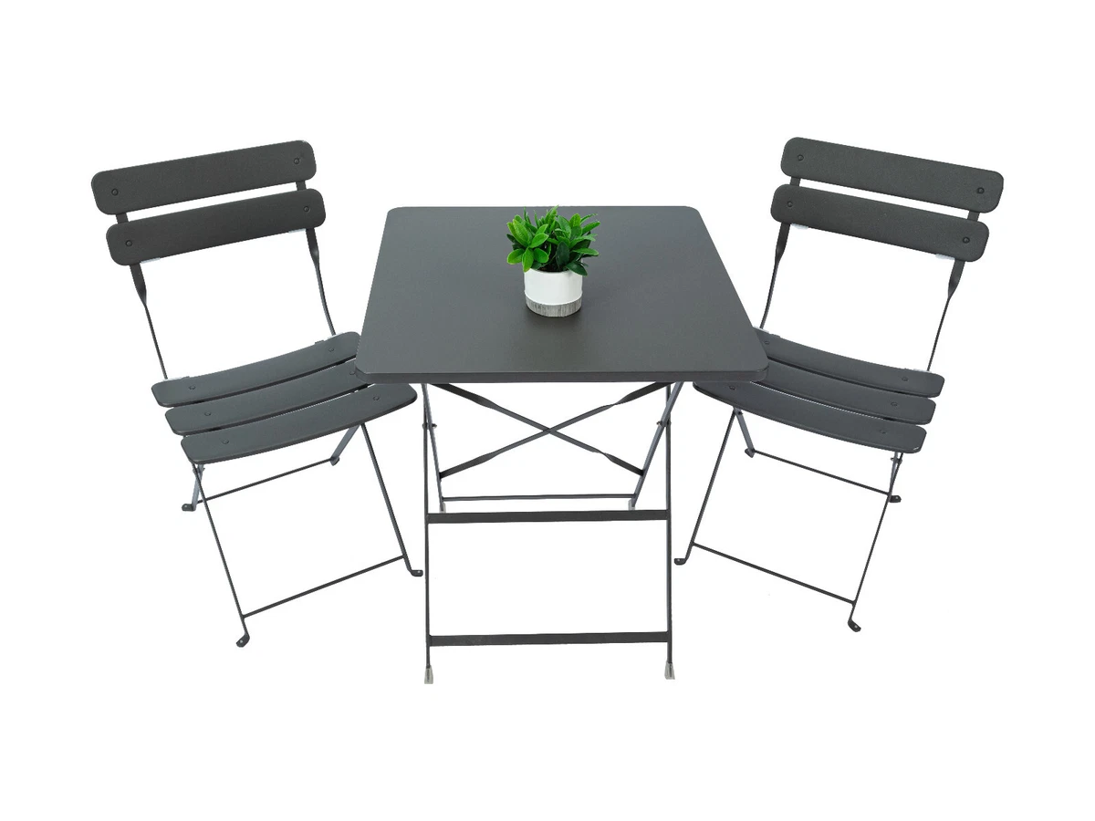 Set Di 2 Sedie Pieghevoli Da Giardino Urbnliving, Design Moderno In Metallo Nero, Per Esterni