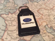 Porte-Clés En Émail De Qualité Noir En Cuir Véritable Subaru