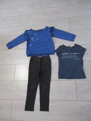 ensemble tee-shirt + sweat bleu + pantalon jegging noir Taille 4 ans - Photo 1/4