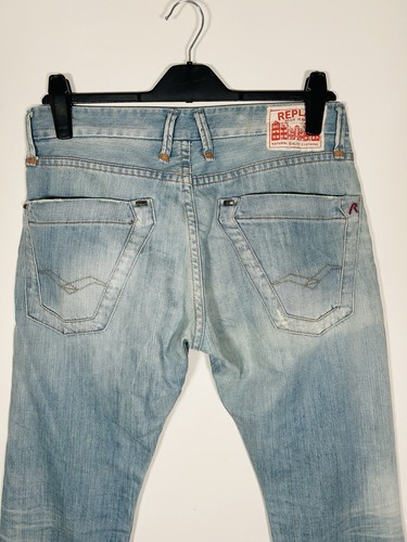 Pantalones de mezclilla Replay M907 azul claro lavado Y2K para hombre talla W32 L31 pantalones rectos - Imagen 7 de 11