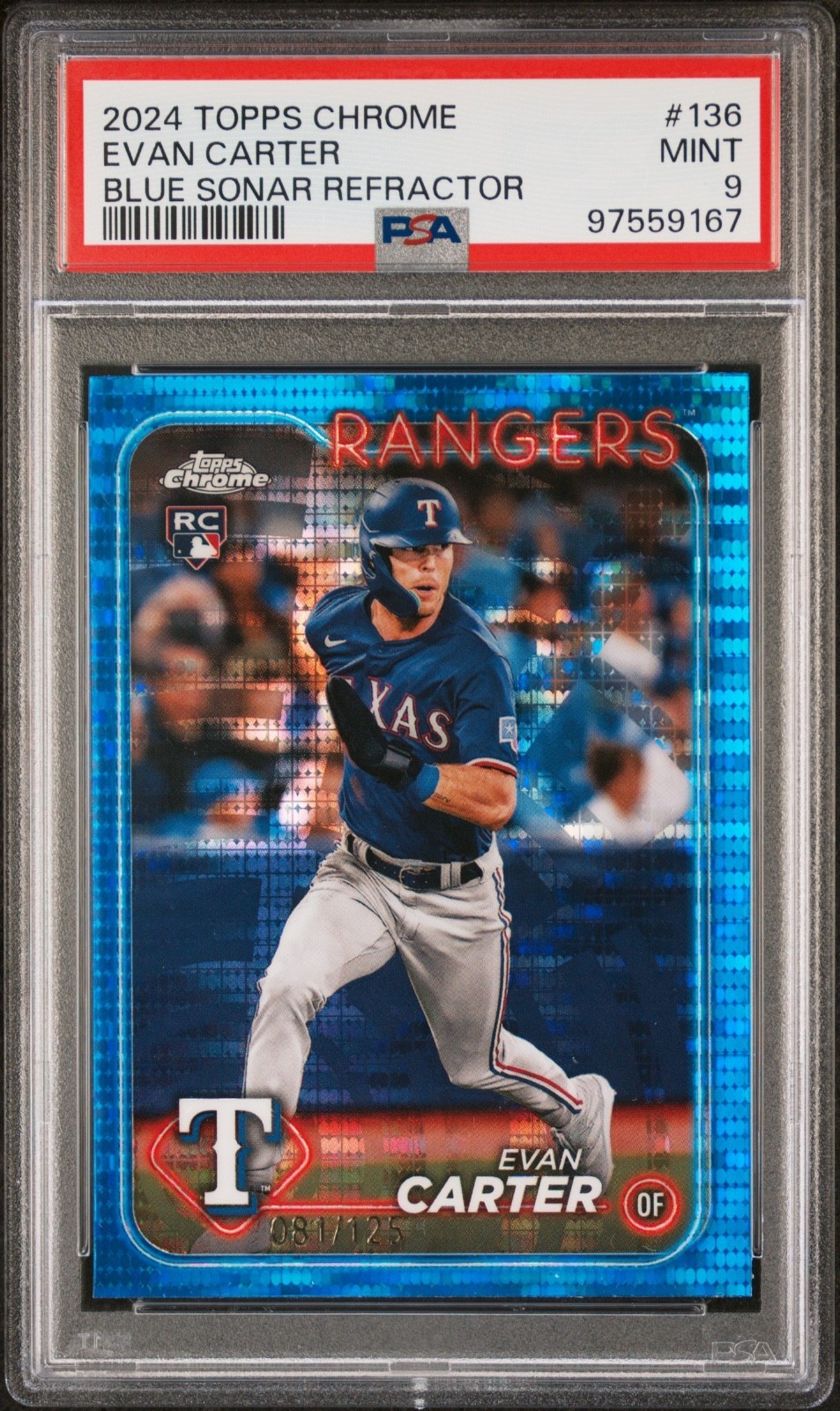 2024 Topps Chrome Evan Carter Blue Sonar Refractor /125 #136 PSA 9 Pop 5