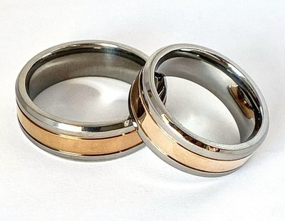 Solid Titanium Rose Gold IP Center Wedding Ring Band Size 9,11,13 (FL143)