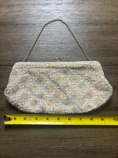 Vintage Walborg Beaded Evening Bag Ivory Gold Made in Germany Chain Handle