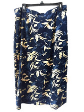 Sag Harbor skirt size L large long maxi elastic wide polyester blue tan floral