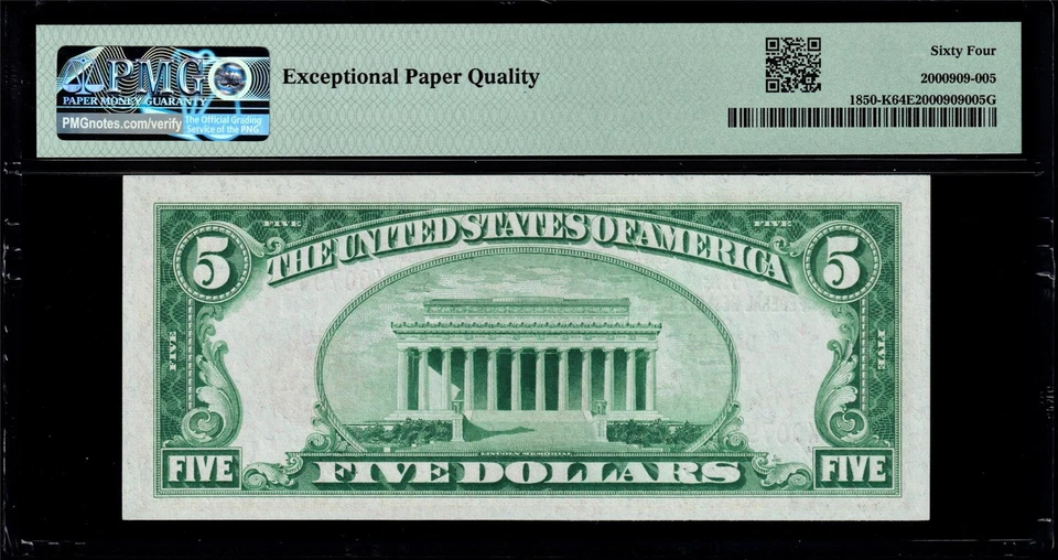 USPC FR#1850-K $5 1929 FRBN DALLAS (BROWN SEAL) PMG  64 CHOICE UNC EPQ [WOW!] - Image 2 of 3