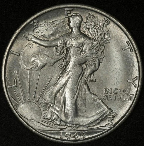 1945-S WALKING LIBERTY HALF DOLLAR LUSTROUS AU/UNCIRCULATED