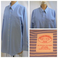 BROOKS BROTHERS Blue Stripe 100 Cotton Original Polo Shirt 16 1/2 - 4/5 EUC