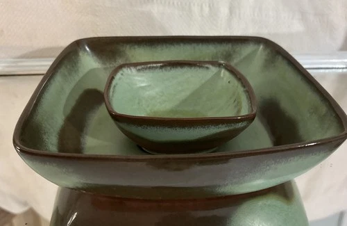 VTG Frankoma Pottery Plainsman Prairie Green Square Serving Bowl #5NS EUC 1970s