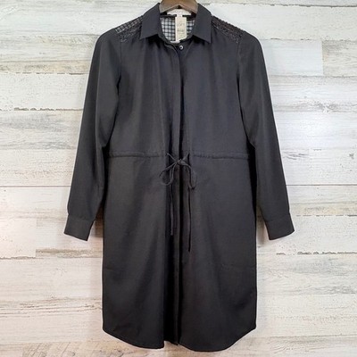 Ann Taylor Loft Womens Black Mesh Shoulder Drawstring Shirt Dress SP Utility