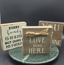 Set of 3 Rustic Wooden Mini Box Signs Farmhouse Home Decor Love Sunshine Family