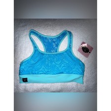 Kandi Kouture NET Aqua Blue Lace Dance Crop Top - Size Teen Medium 6/7