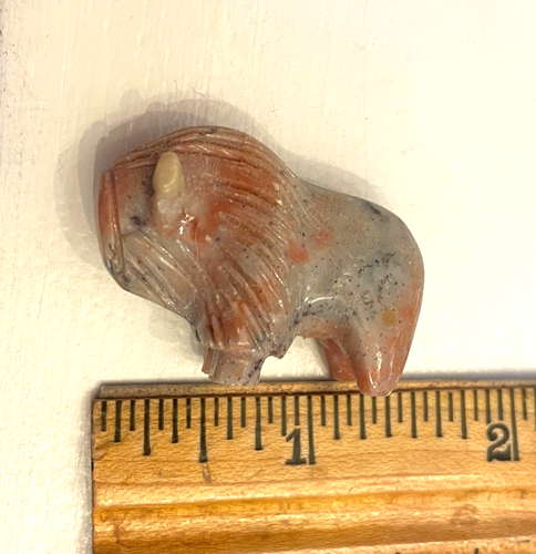 Büffel Fetisch Figur 1 Zoll handgeschnitzt grau orange Speckstein Spirt Tier Bison - Bild 2 von 9
