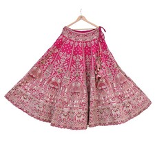 Indian Heavy Rani pink Hand Embroidered Lehenga/Skirt Bridal Wear Zardozi/ Dabka