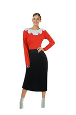 Popeye Olive Oyl (Oil) Halloween Costume Classic Women's Red Black Dress 3 Pc XL