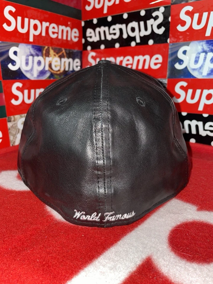 Chapéu Supreme Couro Preto New Era Caixa Logotipo FW15 Versão Boné RARO - Imagem 3 de 4