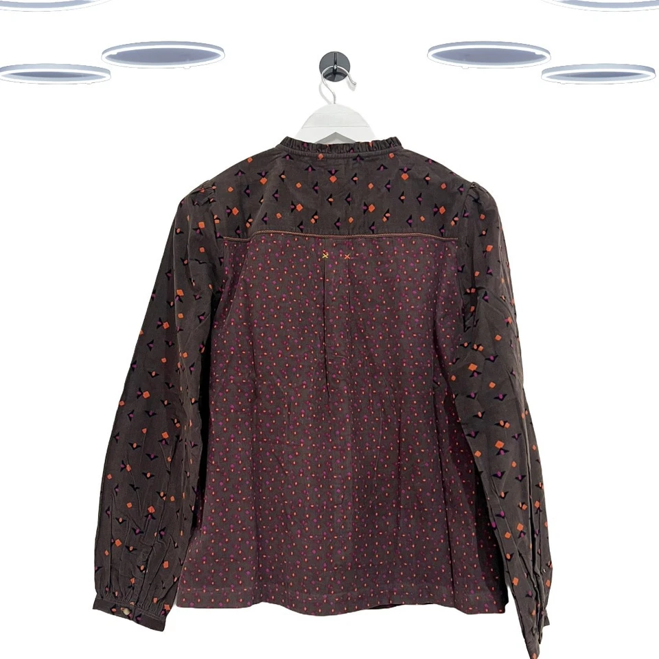 Top para mujer Ex White Stuff manga larga cordón volantes cuello en marrón Foto 2 de 3