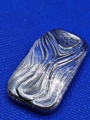 50Gram Hand Poured .999 Silver Loaf Bullion Bar by MKC, antiqued cooling lines