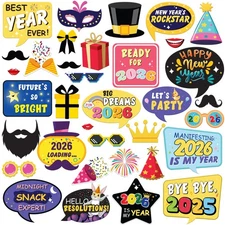 , New Years Photo Booth Props 2026 with Bye Bye 2025 - Pack of 35 | New Years...