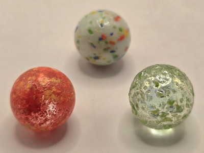 Lot of 3 Glass Toy Marbles Assorted Colors Speckled Crackle Textured