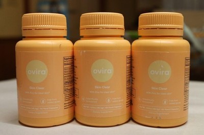 Lot of 3 Ovira Skin Clear Supplement w/ Zinc 60 ct. Capsules Exp. 08/2026 NEW ^