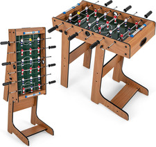 Calcio Balilla Pieghevole in Legno, Calcetto Da Tavolo Con 6 Aste, 18 Giocatori,