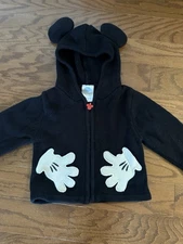 Disney Store Baby Mickey Mouse Zip Up Black Sweater 6-12 Mo Hands Ears Trumpette