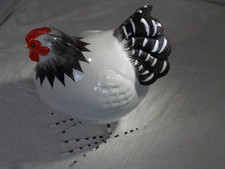 Vintage Black White Large Rocking Rooster & Hen Ceramic Spring Legs Figure 20cms