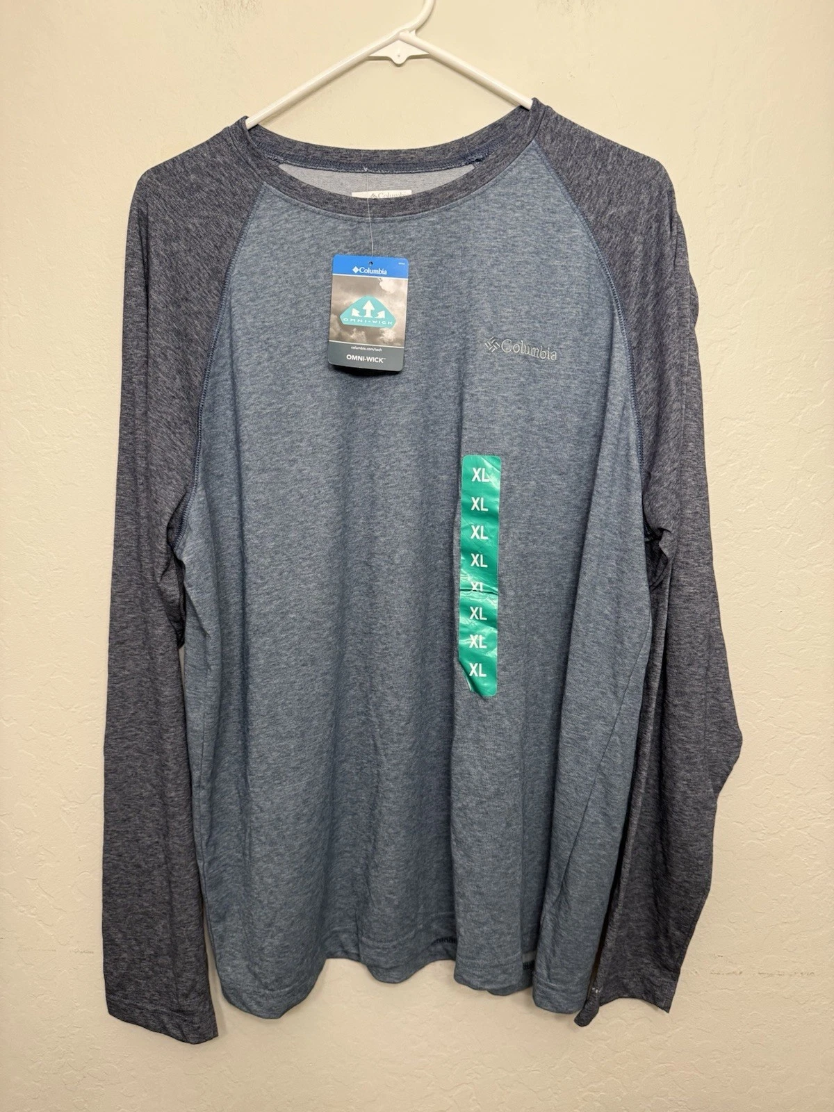 COLUMBIA Men's Omni-Wick Raglan Long Sleeve Shirt BLUE Heather Size: XL