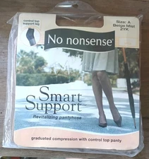 No Nonsense Sz A Smart Support Control Top Beige Mist Pantyhose MADE USA