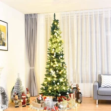 NNECW 2.1M Slim Pencil Christmas Tree with Branch Tips for Indoor Decoration