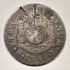 1748 Mexico Pillar 2 Reales Original Surfaces Chinese Chopmarks Test Cut Scarce