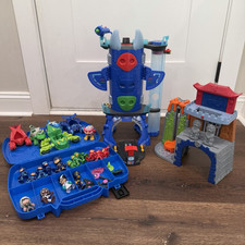 PJ Masks Playset Lot w/ HQ Tower, Vehicles Figures Catboy Gekko Owlette