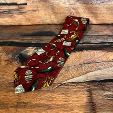 Vintage Tabasco Silk Tie Red Crawfish Crab Shrimp Seafood Jalapeno USA Made 3.75