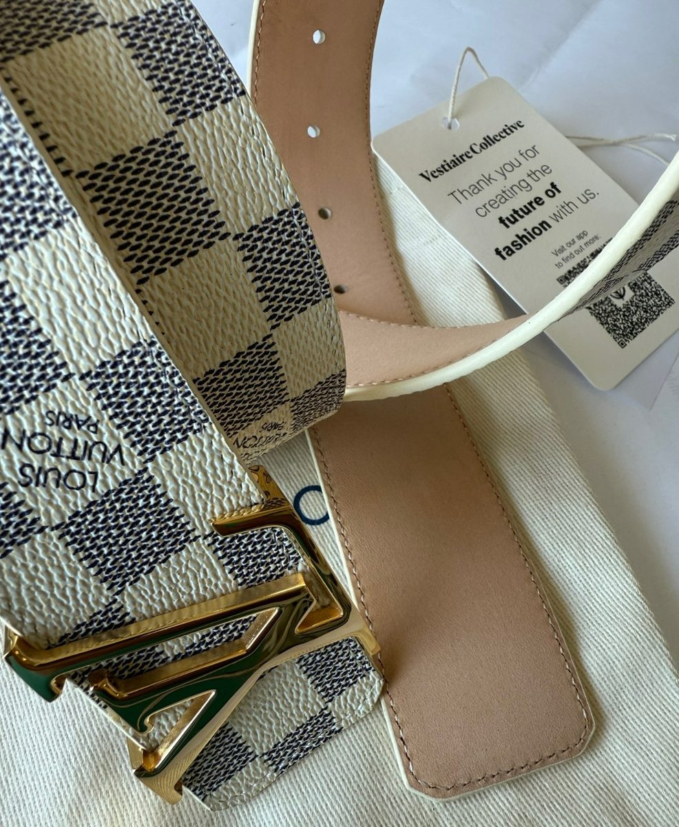 Louis Vuitton White Damier Graphite Gold Buckle Men's Belt 105cm
