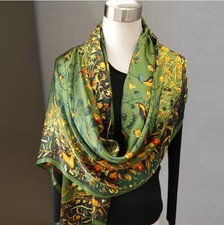 Women Square 100 Mulberry Silk Scarf Vintage Shawl Print Hand Rolled Gift 180cm