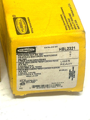 Hubbell HBL2321 Twist-Lock Plug L6-20P 20A 250V 2P3W Insulgrip USA New/Nos