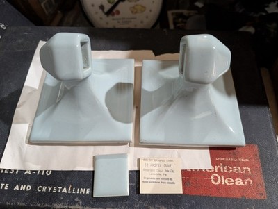 Vtg American Olean Towel bar posts model 47 Color 18 Pastel Blue 50s 60s 70s 