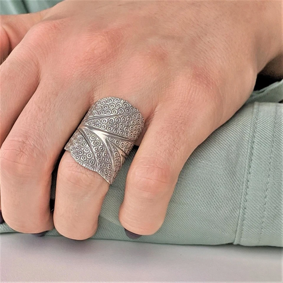 81stgeneration Argento Fine .999 Hill Tribe Anello Ampio di Albero con Foglia - Immagine 4 di 4