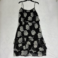 Old Navy Midi Dress Women’s XXL Black Gray Floral Chiffon Tiered Lined