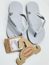 10C Havaianas Girls New Flip Flop Sandals ICE GREY Metallic Glitter Silver Flats